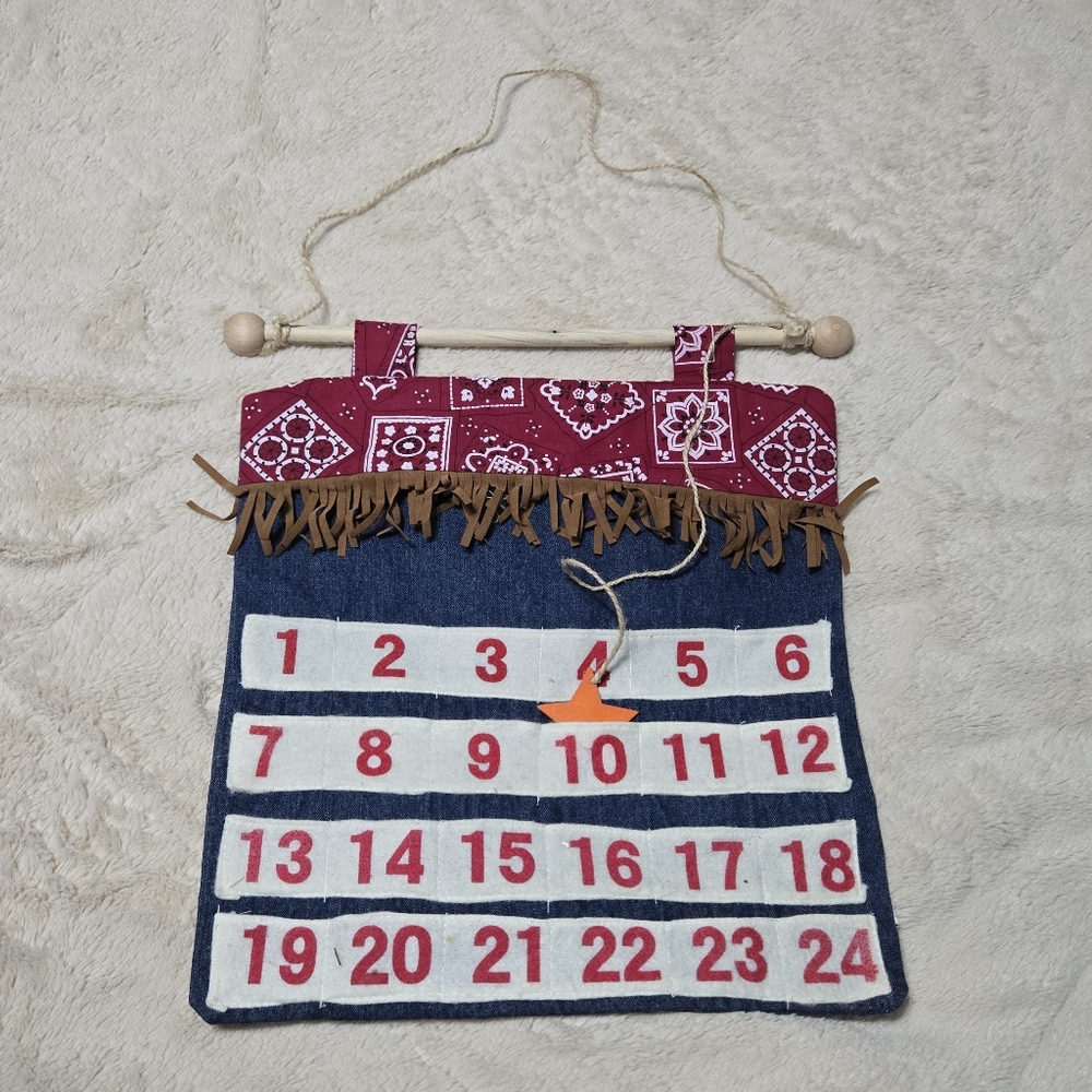 Cowboy Christmas Advent countdown calendar Western hanging wall decor